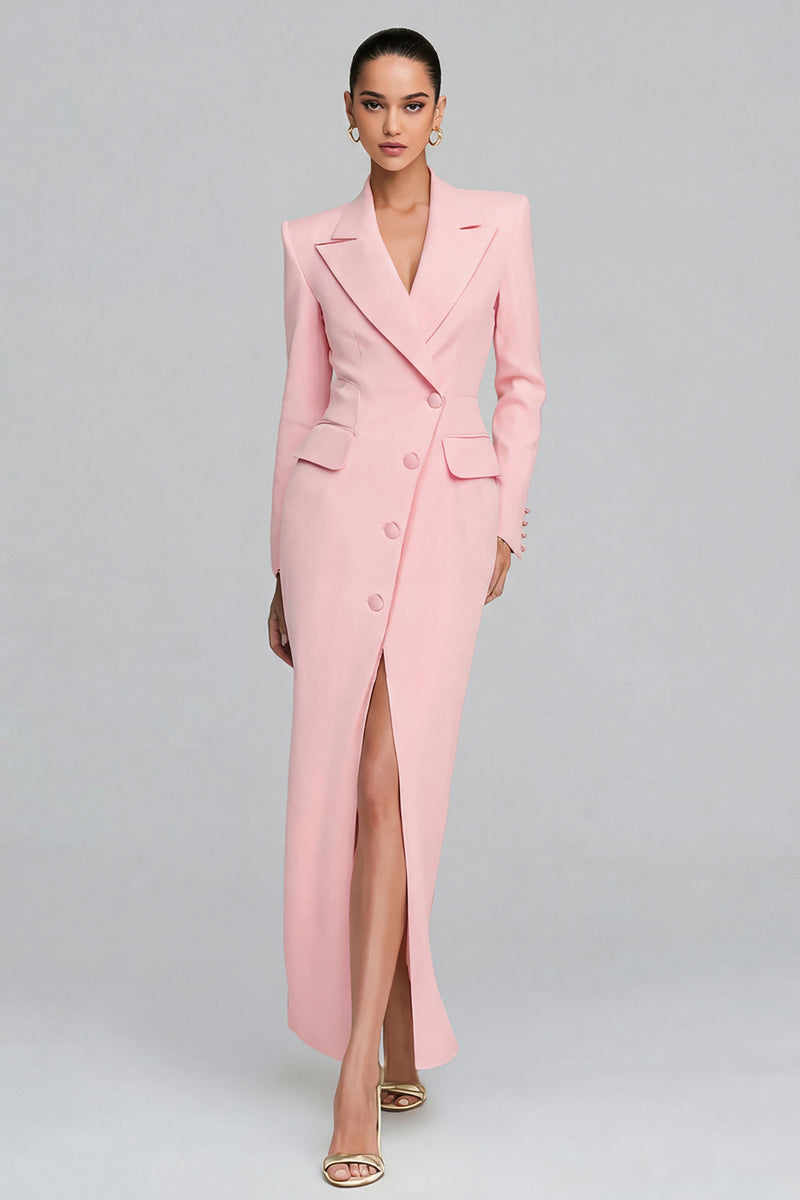 Laden Sie das Bild in den Galerie-Viewer, Elfenbein Revers Scheide Langarm Blazer Kleid mit Schlitz