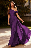 Laden Sie das Bild in den Galerie-Viewer, Dusty Sage Chiffon Eine Schulter A Linie Plissee Langes Abendkleid