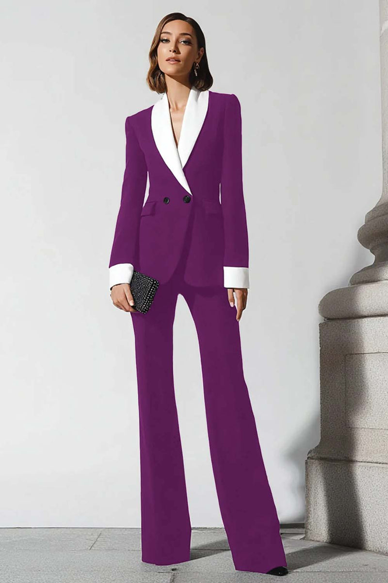 Laden Sie das Bild in den Galerie-Viewer, 2-teilige Business-Anzüge mit schwarzem Schal mit Schlagbein und Revers