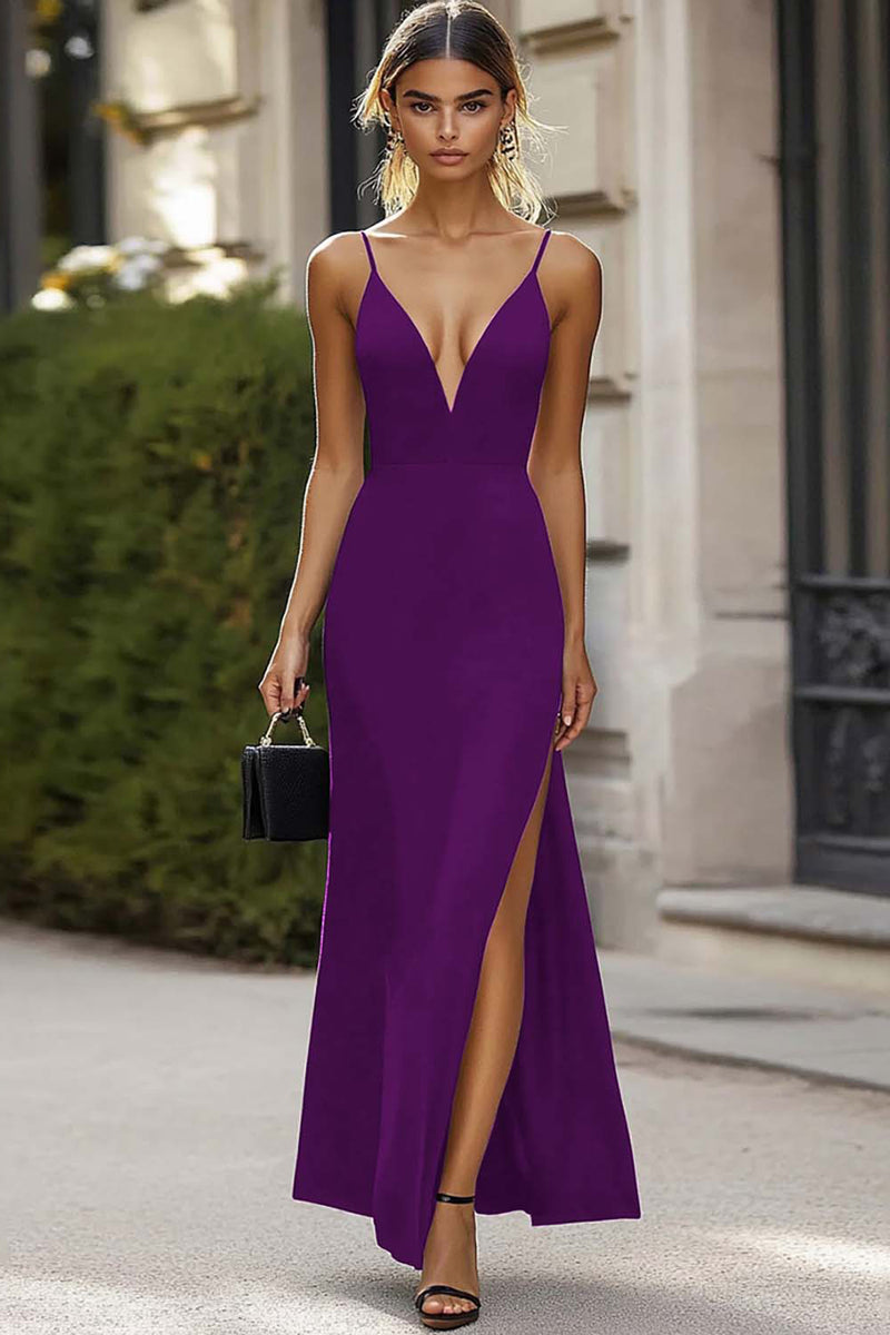 Laden Sie das Bild in den Galerie-Viewer, Schwarzes Langes Ballkleid mit Spaghettiträgern und Schlitz