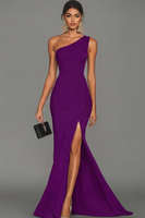 Laden Sie das Bild in den Galerie-Viewer, Meerjungfrau Schwarzes formelles One-Shoulder-Kleid mit Schlitz