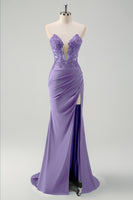 Laden Sie das Bild in den Galerie-Viewer, Glitzerndes Grünes Meerjungfrauen Korsett Langes Ballkleid mit Schlitz