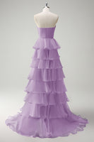 Laden Sie das Bild in den Galerie-Viewer, Orange Herzausschnitt Prinzessin Gestuftes Langes Ballkleid mit Schlitz