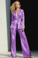 Laden Sie das Bild in den Galerie-Viewer, Glitzernde Silberne 2-teilige Pailletten mit gekerbtem Revers Frauen Ballanzüge