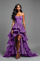 Laden Sie das Bild in den Galerie-Viewer, Spaghettiträger Schwarzes Langes Ballkleid mit Rüschen