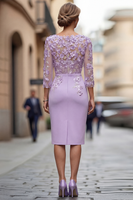 Laden Sie das Bild in den Galerie-Viewer, Hellblaues Bateau-Ausschnitt Bodycon Midi Mutter-der-Braut-Kleid mit 3/4-Ärmeln