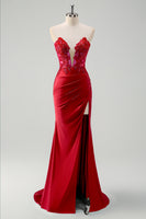 Laden Sie das Bild in den Galerie-Viewer, Glitzerndes Grünes Meerjungfrauen Korsett Langes Ballkleid mit Schlitz