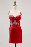 Laden Sie das Bild in den Galerie-Viewer, Königsblaues Durchsichtiges Korsett Plissee Cocktailkleid mit Schlitz