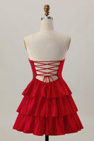 Laden Sie das Bild in den Galerie-Viewer, Orange A-Linie Trägerloses Gestuftes Abiballkleid mit Perlenstickerei