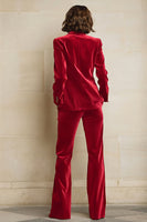 Laden Sie das Bild in den Galerie-Viewer, Samt 2-teilige Einreihige Damenanzüge mit pflaumenfarbenem Spitzrevers