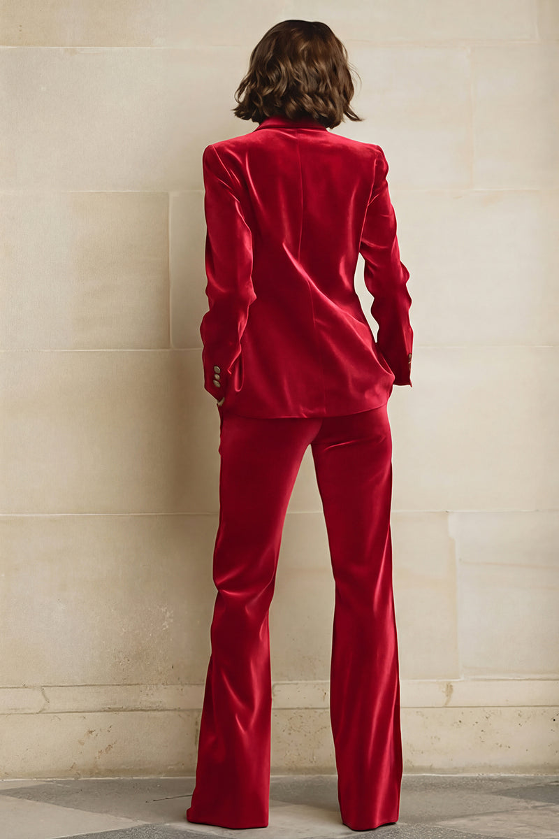 Laden Sie das Bild in den Galerie-Viewer, Samt 2-teilige Einreihige Damenanzüge mit pflaumenfarbenem Spitzrevers