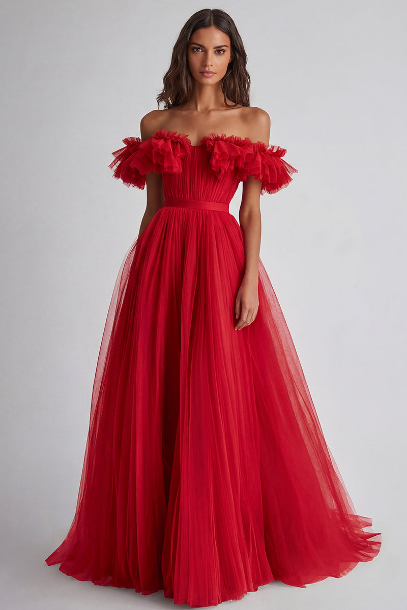 Laden Sie das Bild in den Galerie-Viewer, Dusty Sage Schulterfreies Rüschen A Linie Abendkleid