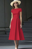 Laden Sie das Bild in den Galerie-Viewer, Narzissen Satin A-Linie Langes Arbeitskleid mit U-Boot-Ausschnitt