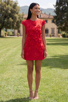 Laden Sie das Bild in den Galerie-Viewer, Gelbes Rundhals-Bodycon-Homecoming-Kleid mit 3D-Blumen