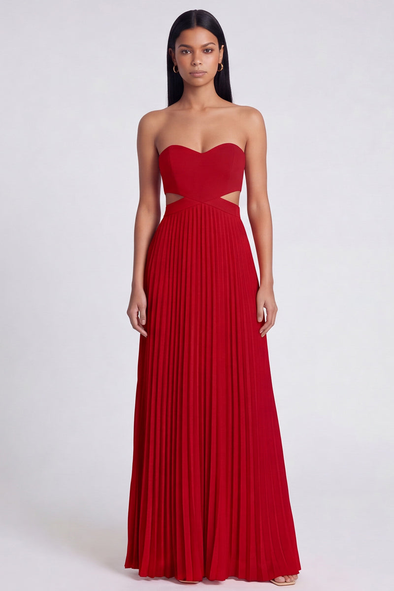 Laden Sie das Bild in den Galerie-Viewer, A-Linie pink-orange-Sweetheart plissiertes Maxi-Kleid