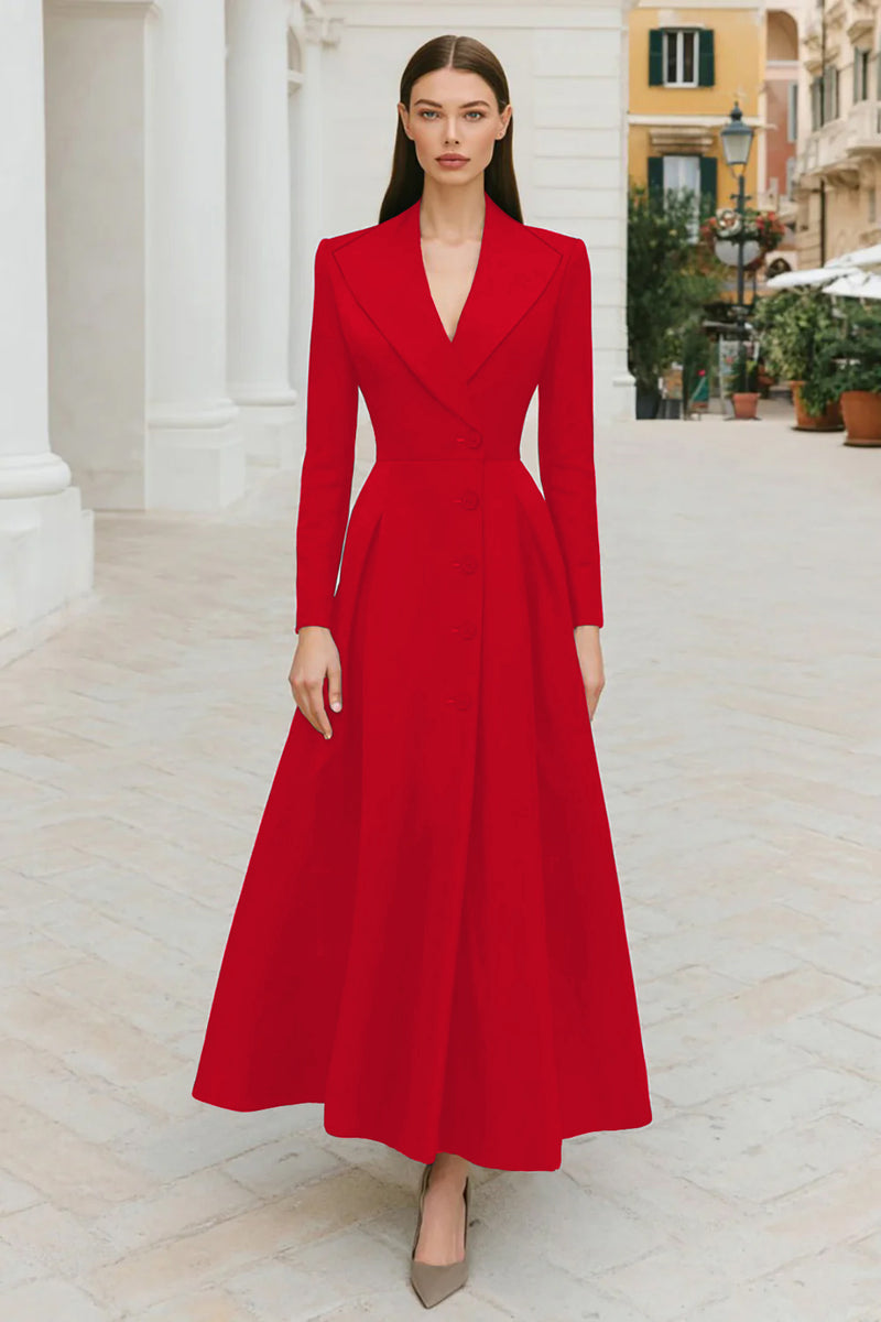 Laden Sie das Bild in den Galerie-Viewer, Marineblaues Revers Einreihiges A-Linie Arbeitskleid