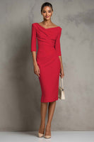 Laden Sie das Bild in den Galerie-Viewer, Elfenbein Gerafftes Midi Arbeitskleid mit kurzen Ärmeln