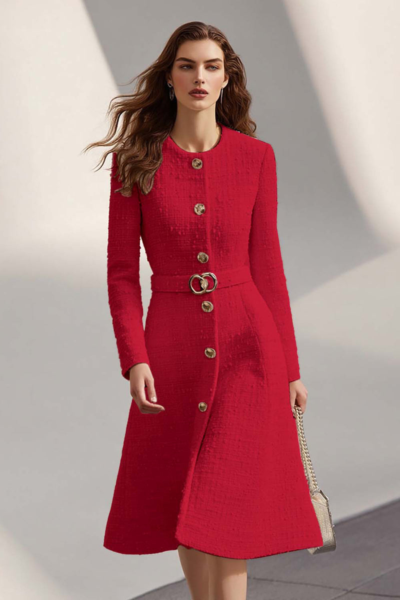 Laden Sie das Bild in den Galerie-Viewer, Elfenbein Einreihiges Arbeitskleid in A-Linie mit Gürtel