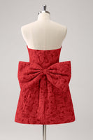Laden Sie das Bild in den Galerie-Viewer, Fuchsia A Linie Blumen trägerloses kurzes Abiballkleid mit Schleife