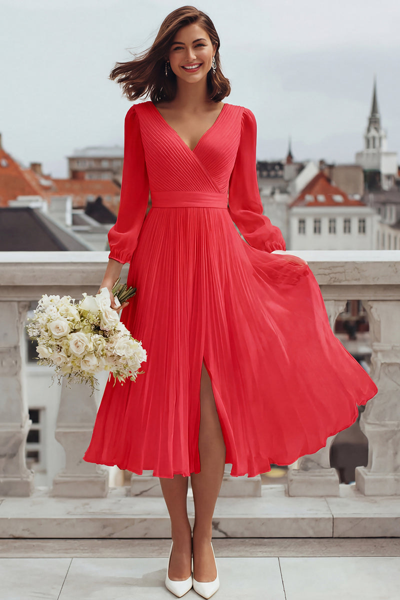 Laden Sie das Bild in den Galerie-Viewer, Elfenbein A Linie V-Ausschnitt Standesamt Kleid mit Schlitz