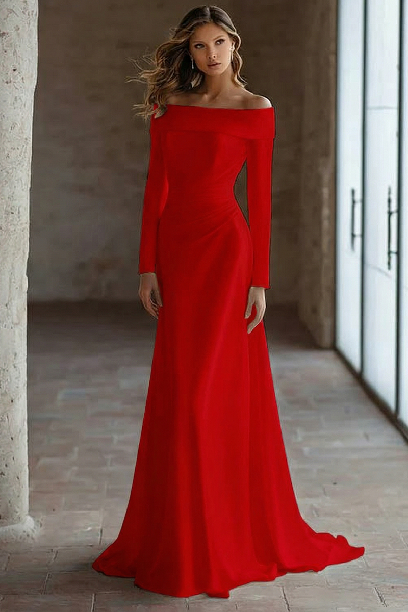Laden Sie das Bild in den Galerie-Viewer, Elfenbein Schulterfreies Langärmeliges Brautkleid