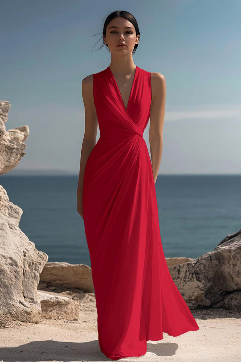 Laden Sie das Bild in den Galerie-Viewer, Weißes Langes Standesamtkleid mit V-Ausschnitt und Rüschen