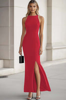 Laden Sie das Bild in den Galerie-Viewer, Schwarzes Ärmelloses Ballkleid mit hohem Ausschnitt und Schlitz