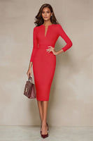 Laden Sie das Bild in den Galerie-Viewer, Elfenbein Bodycon Midi Arbeitskleid mit Rundhalsausschnitt und 3/4-Ärmeln