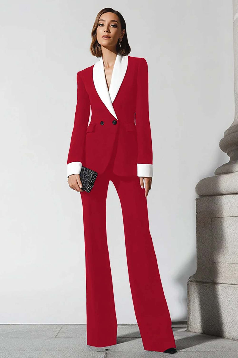 Laden Sie das Bild in den Galerie-Viewer, 2-teilige Business-Anzüge mit schwarzem Schal mit Schlagbein und Revers