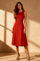 Laden Sie das Bild in den Galerie-Viewer, Schwarzes A-Linie Midi Cocktailkleid mit Rundhalsausschnitt