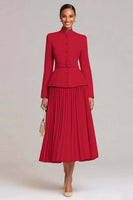 Laden Sie das Bild in den Galerie-Viewer, Hellrosa A-Linie 2-teiliges Plissiertes Arbeitskleid mit Gürtel