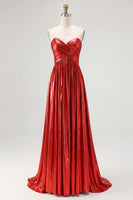 Laden Sie das Bild in den Galerie-Viewer, Schickes Goldenes A-Linie Satin Ballkleid mit Falten