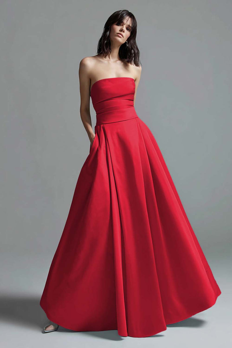 Laden Sie das Bild in den Galerie-Viewer, Trägerloses Himmelblaues Ballkleid aus Satin in A-Linie