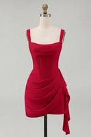 Laden Sie das Bild in den Galerie-Viewer, Tüll Elfenbein Korsett Quadratischer Ausschnitt Gerafftes Bodycon Mini Standesamt Kleid mit Rüschen