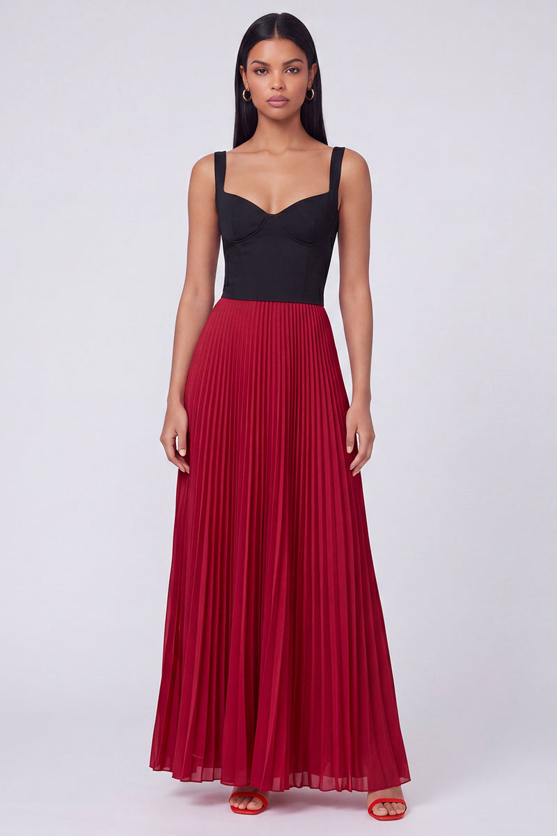 Laden Sie das Bild in den Galerie-Viewer, Orange-Fuchsia A-Linie plissiertes Maxikleid