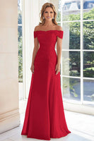 Laden Sie das Bild in den Galerie-Viewer, Elegantes Schulterfreies Chiffon Etui Langes Brautmutterkleid mit Spitzenapplikationen