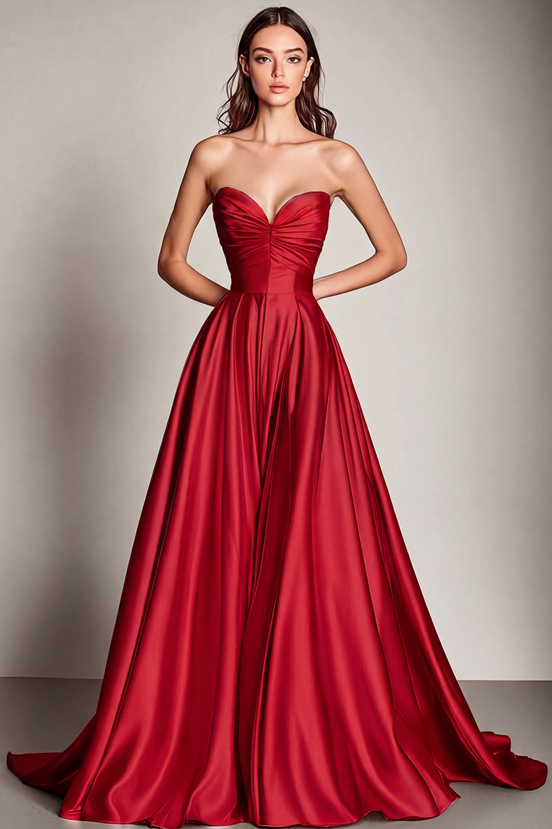 Laden Sie das Bild in den Galerie-Viewer, Marineblaues Herzausschnitt A-Linie Satin Langes Ballkleid