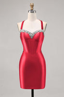 Laden Sie das Bild in den Galerie-Viewer, Korsett Satin Bodycon Dunkelgrünes Cocktailkleid