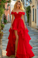 Laden Sie das Bild in den Galerie-Viewer, Gelbes Gerüschtes A-Linie Ballkleid mit Schlitz