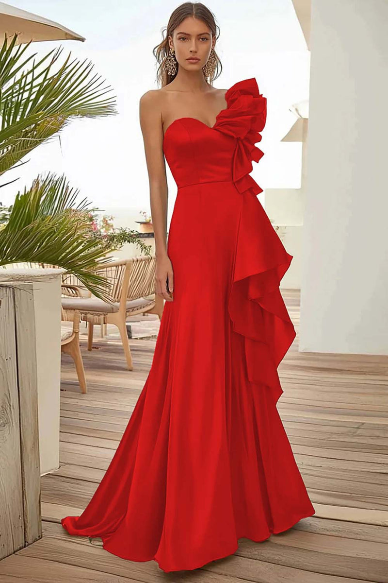 Laden Sie das Bild in den Galerie-Viewer, Schwarzes Einschultriges Ballkleid mit Rüschen