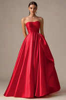 Laden Sie das Bild in den Galerie-Viewer, Gelbes Langes Trägerloses A-Linie Satin Ballkleid