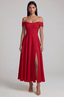 Laden Sie das Bild in den Galerie-Viewer, A-Linien-Off-the-shoulder gelbes Korsett-Maxikleid mit Schlitz