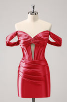 Laden Sie das Bild in den Galerie-Viewer, Dunkelgrünes schulterfreies Korsett aus Satin Abiballkleid