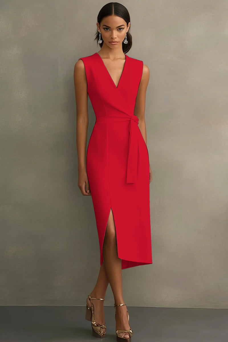 Laden Sie das Bild in den Galerie-Viewer, Weißes Satin Standesamtkleid mit V-Ausschnitt und Gürtel