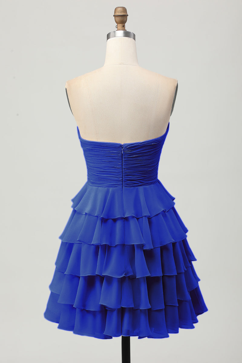 Laden Sie das Bild in den Galerie-Viewer, Gelbes Trägerloses A-Linie Stufen Cocktailkleid mit Schleife