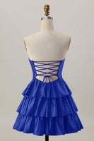 Laden Sie das Bild in den Galerie-Viewer, Orange A-Linie Trägerloses Gestuftes Abiballkleid mit Perlenstickerei