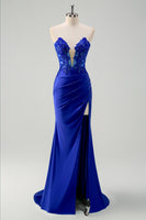 Laden Sie das Bild in den Galerie-Viewer, Glitzerndes Grünes Meerjungfrauen Korsett Langes Ballkleid mit Schlitz