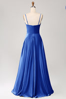 Laden Sie das Bild in den Galerie-Viewer, Staubiger Salbei A Linie Wasserfallausschnitt Satin Langes Ballkleid mit Plissee