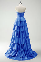 Laden Sie das Bild in den Galerie-Viewer, Burgundy Prinzessinnen Herzausschnitt Perlenbesetztes Gestuftes Korsett Langes Ballkleid mit Schlitz