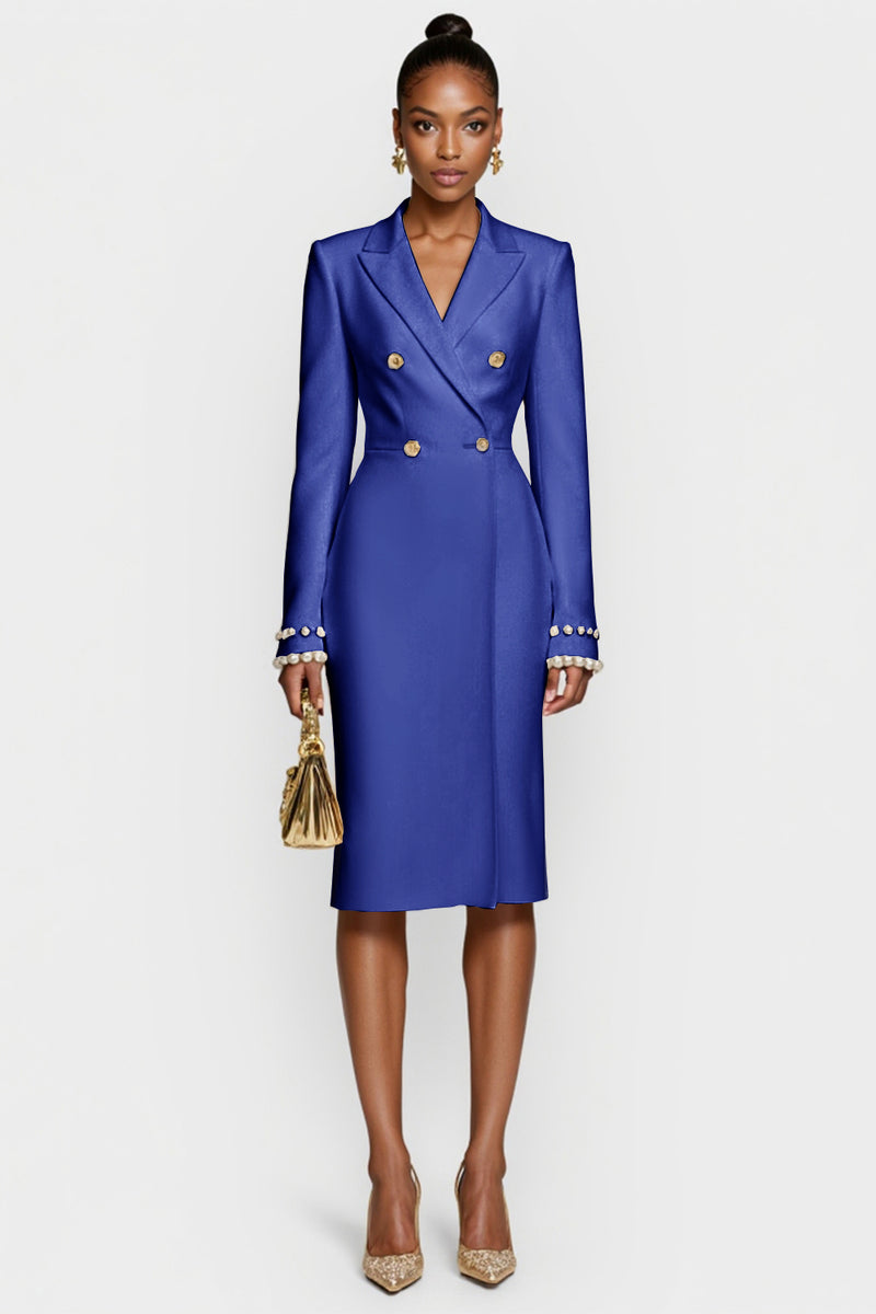 Laden Sie das Bild in den Galerie-Viewer, Weißes Zweireihiges Bodycon Midikleid mit Spitzrevers